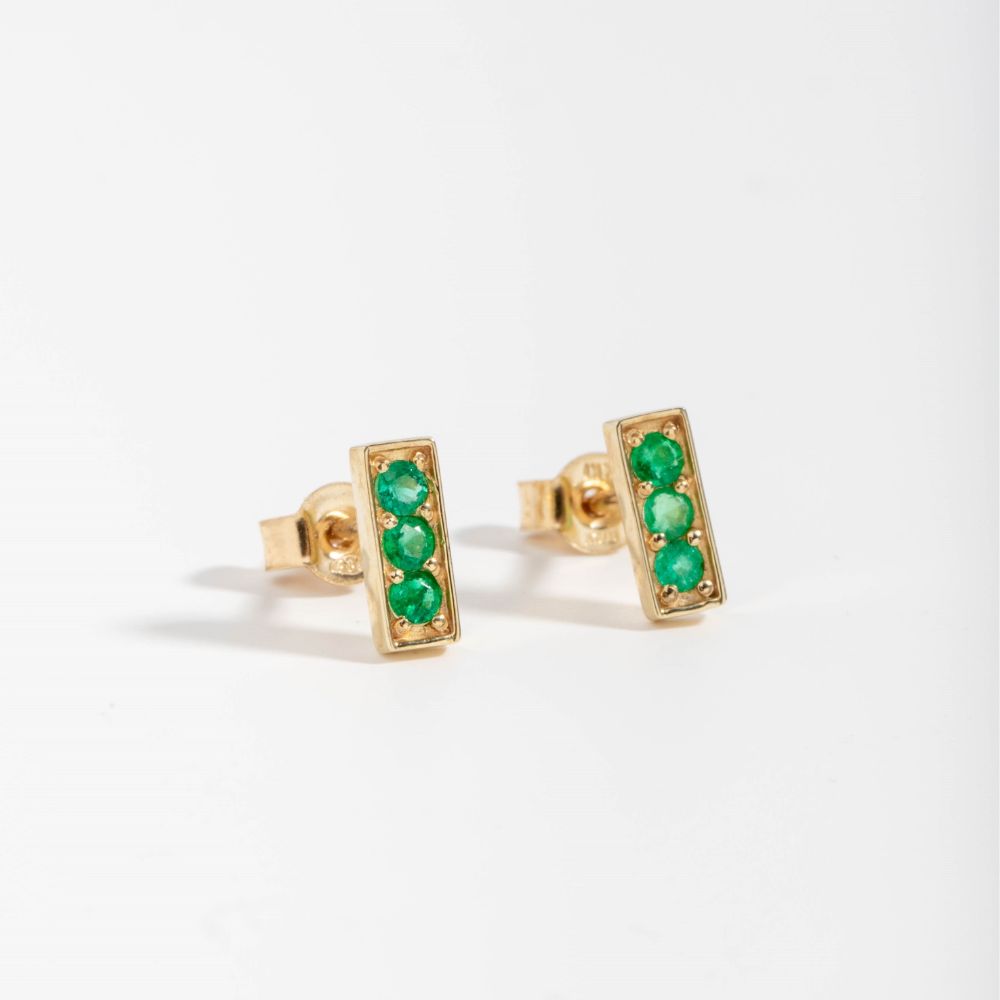 Emerald Bar Studs 14K Gold