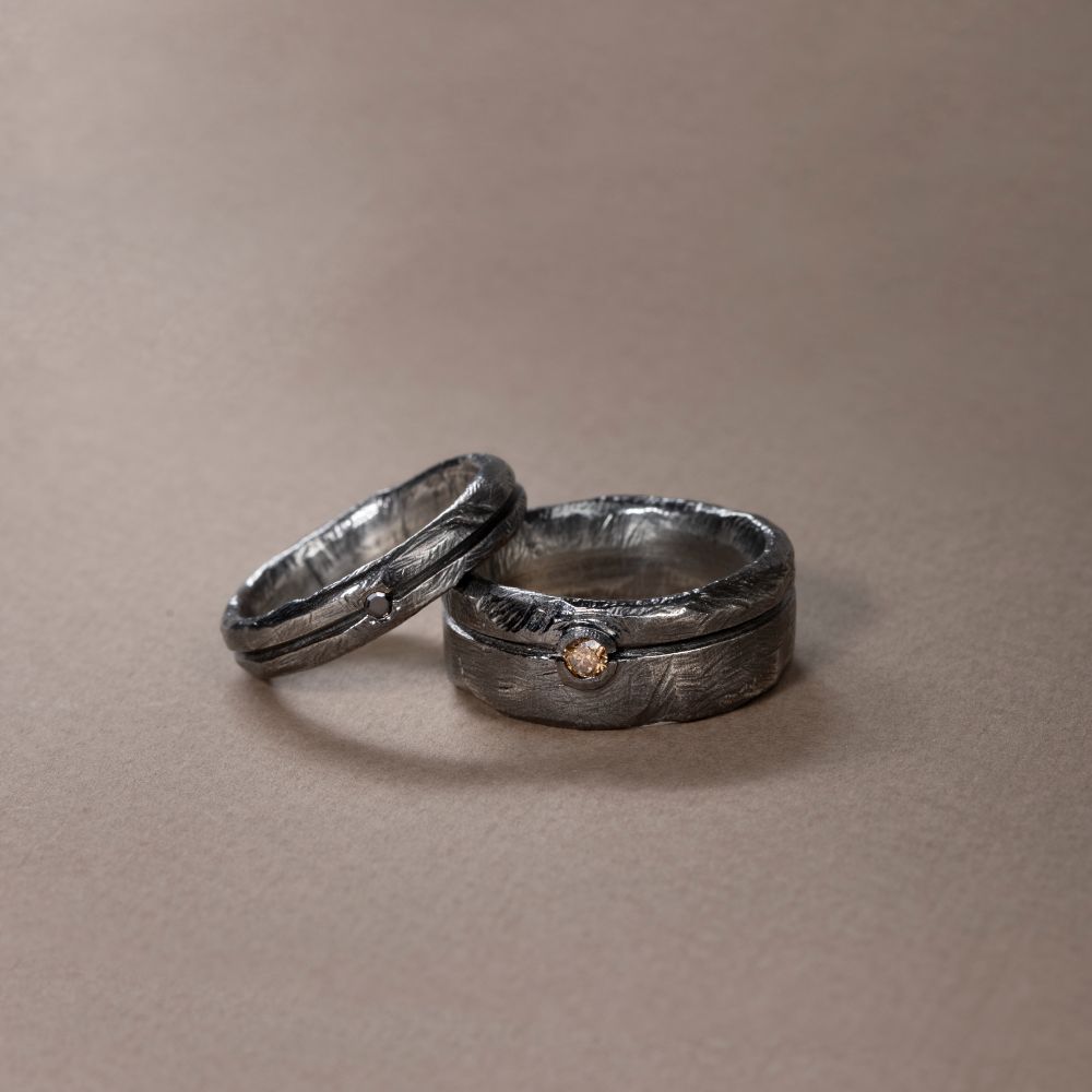 Brown Diamond Band Ring Oxidized Sterling Silver