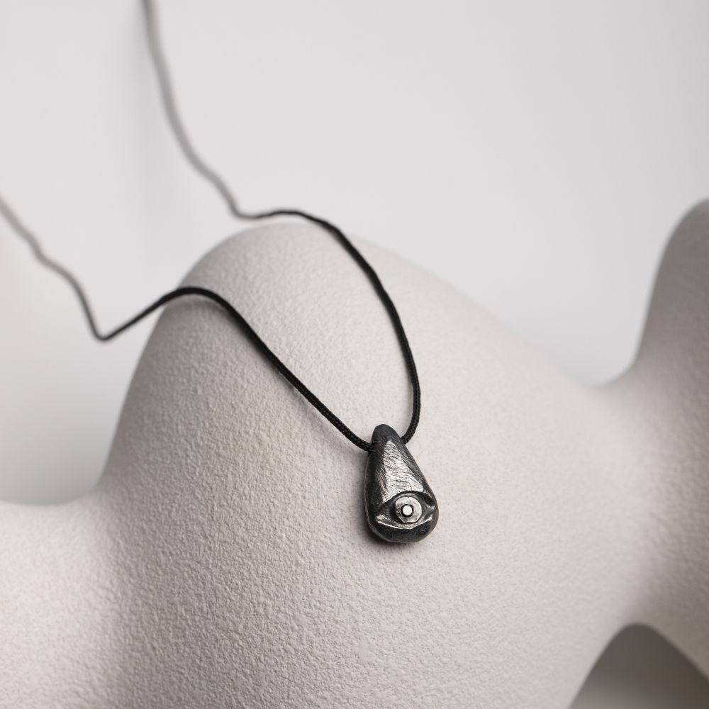 Evil Eye Necklace Oxidized Silver Black Diamond