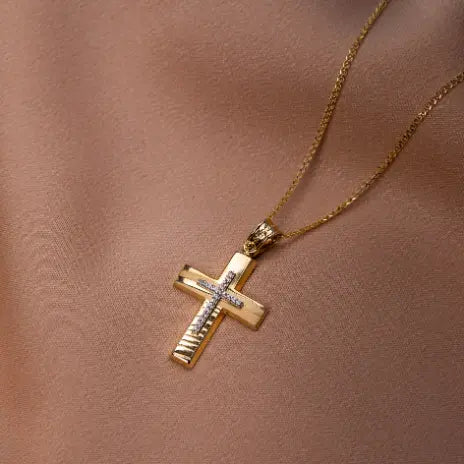 Textured Cross 14K with Chain for Christening
