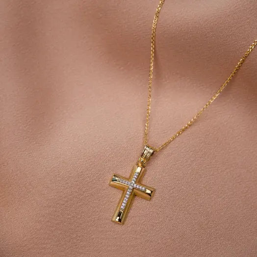 Two-toned Christening Cross with Chain