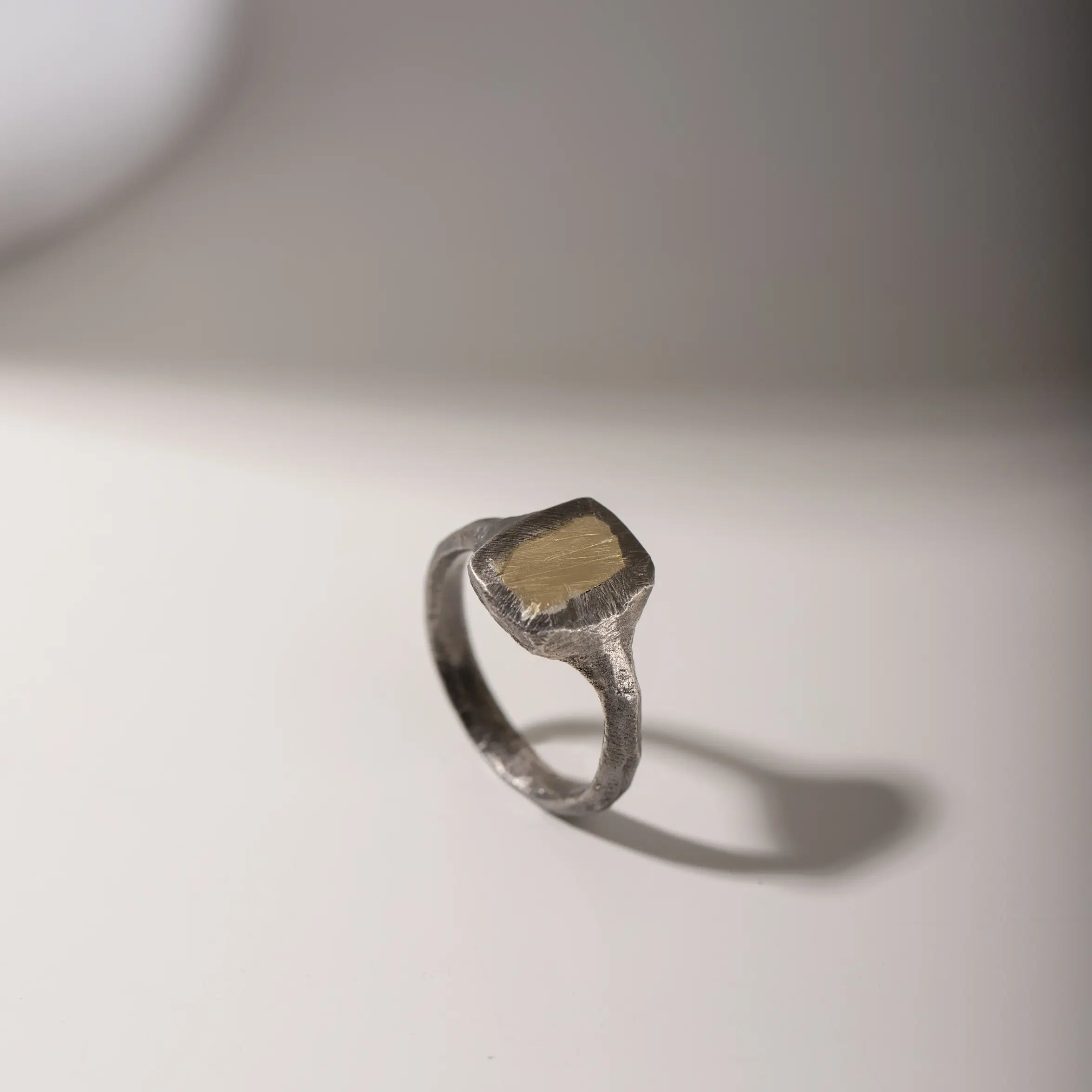 14K Gold and Oxidized Silver 925 Signet Ring
