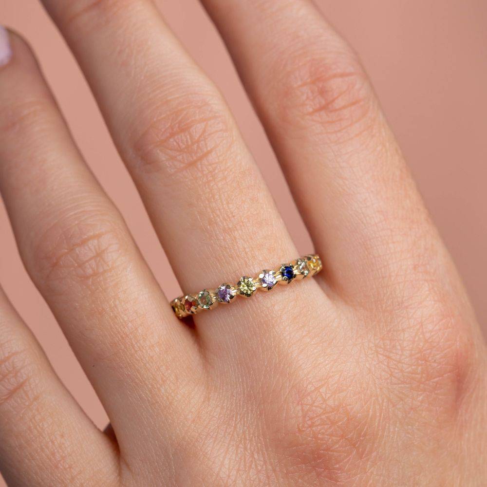 14K Eternity Ring with Colorful Sapphires