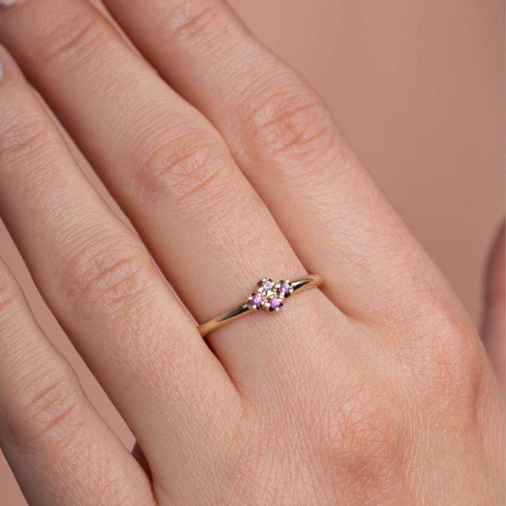 14K Gold Cross Ring Pink Sapphires KYKLOS