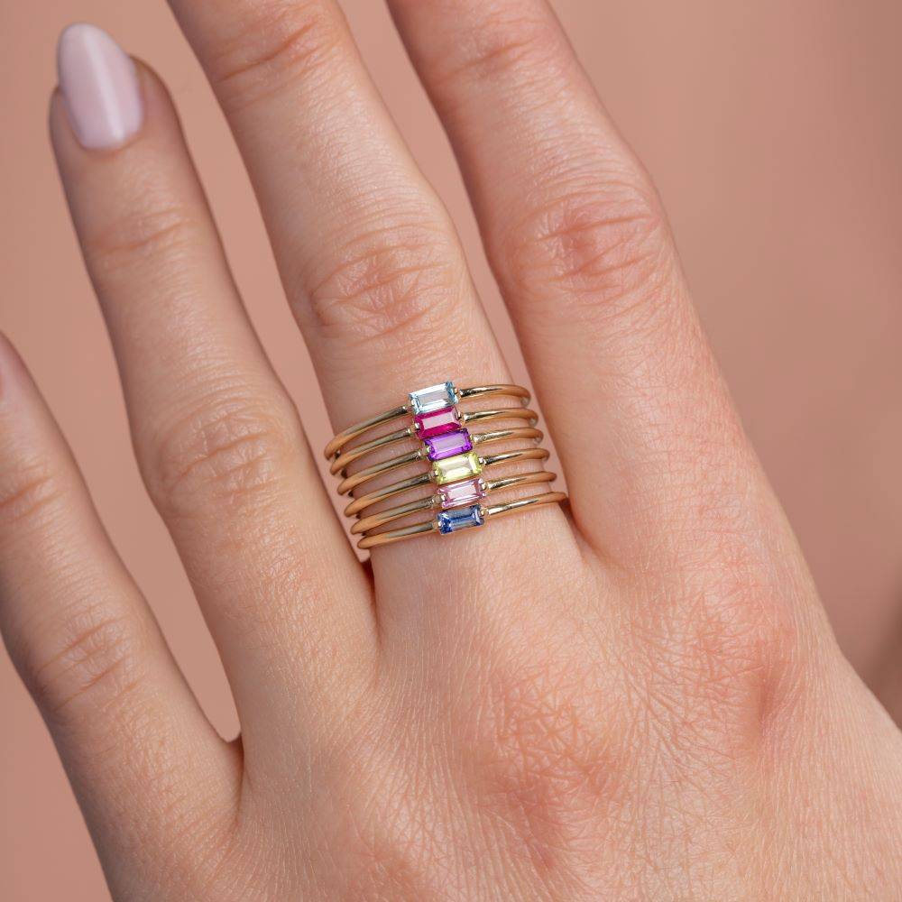 14K Pink Sapphire Baguette Ring