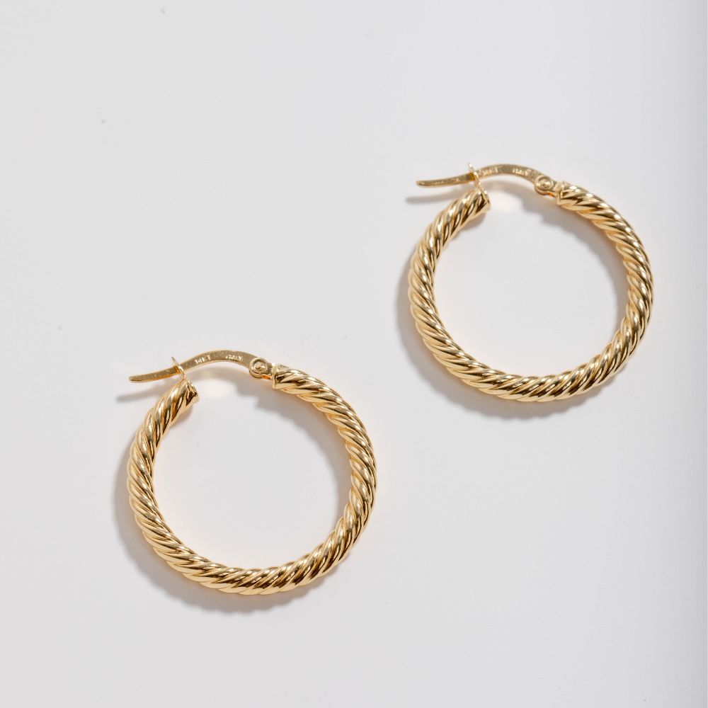 Large Twist Hoop Earrings 14K Gold