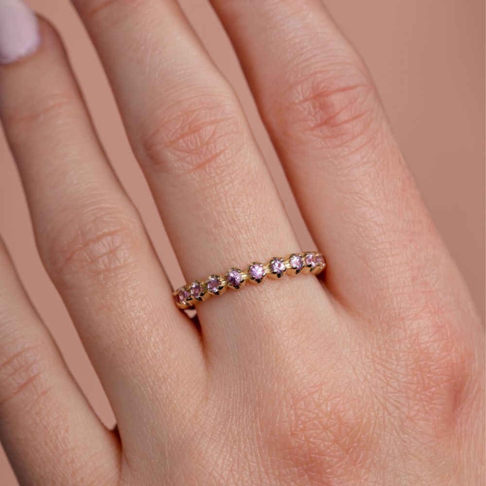 14K Gold Eternity Ring with Pink Sapphires