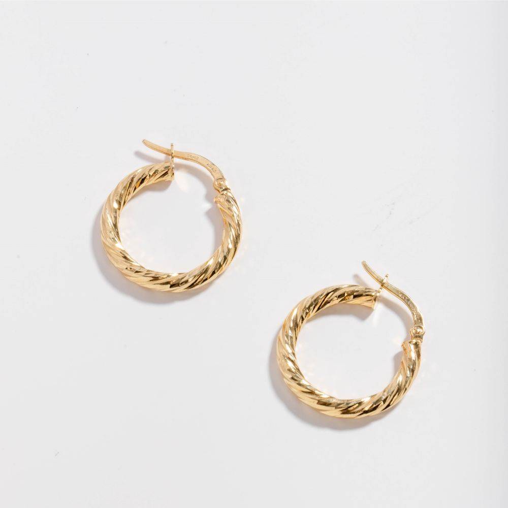 Wide Twist Hoop Earrings 14K Gold