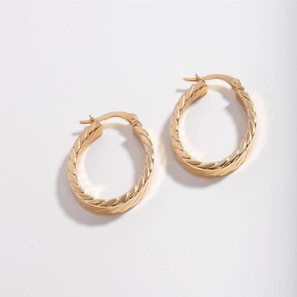 Twisted Oval Hoop Earrings 14K Gold