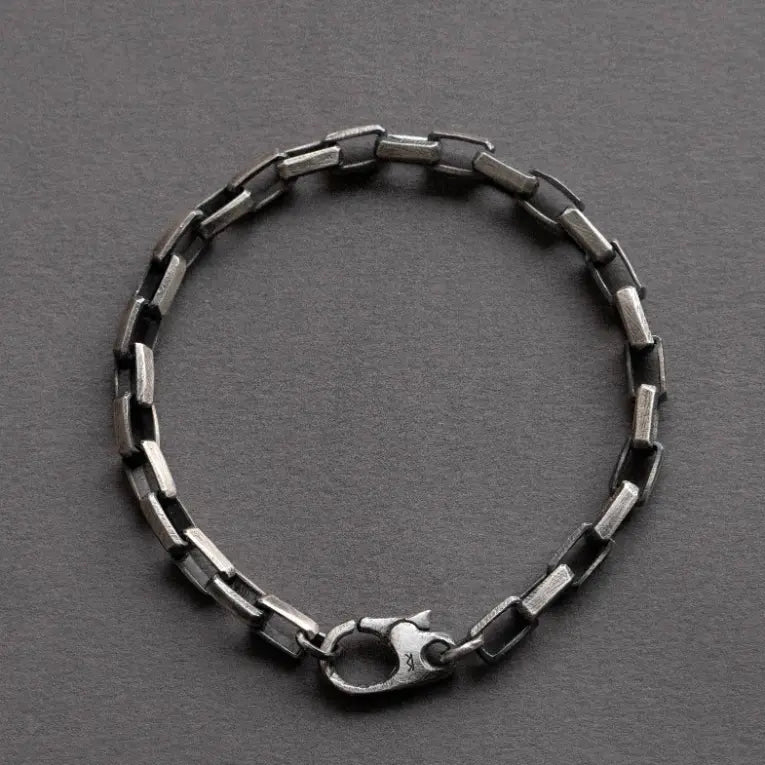 Rectangle Chain Bracelet Sterling Silver 925, handmade men’s jewelry with oxidized finish