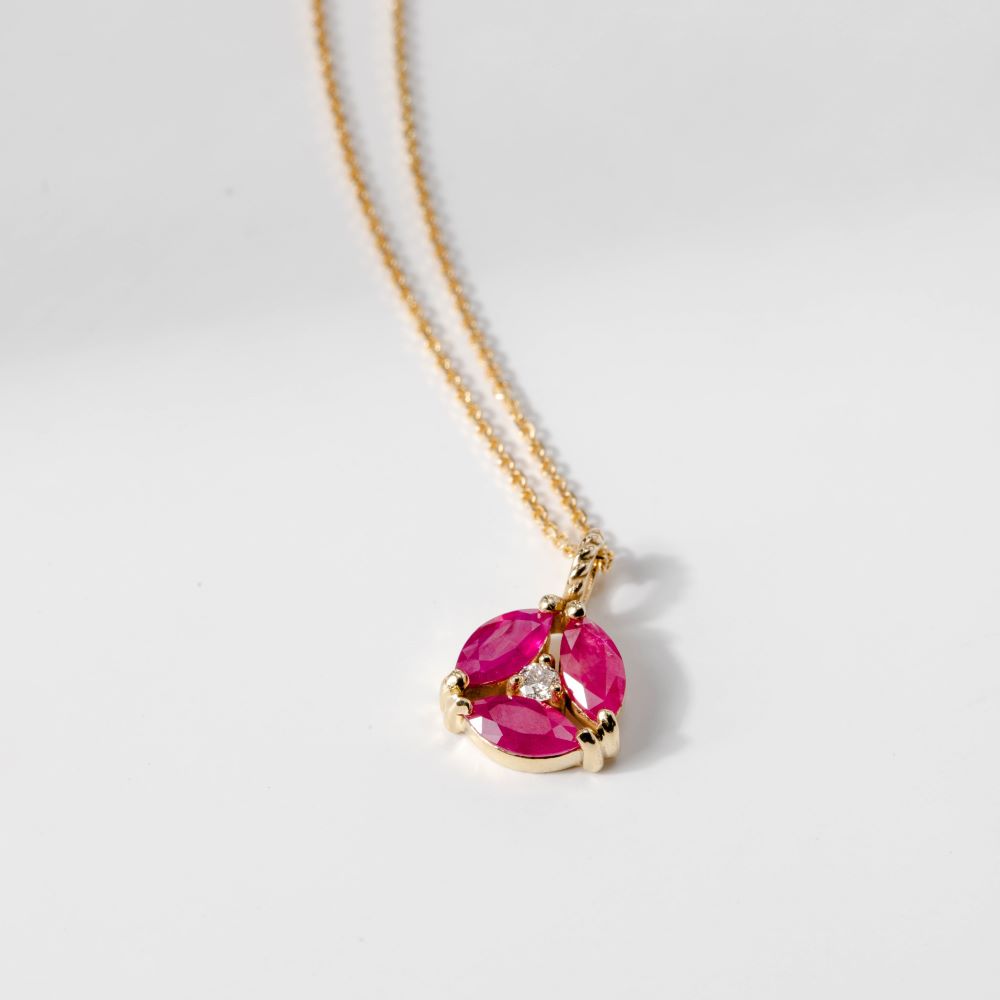 Ruby Diamond Necklace 14K Gold Flower