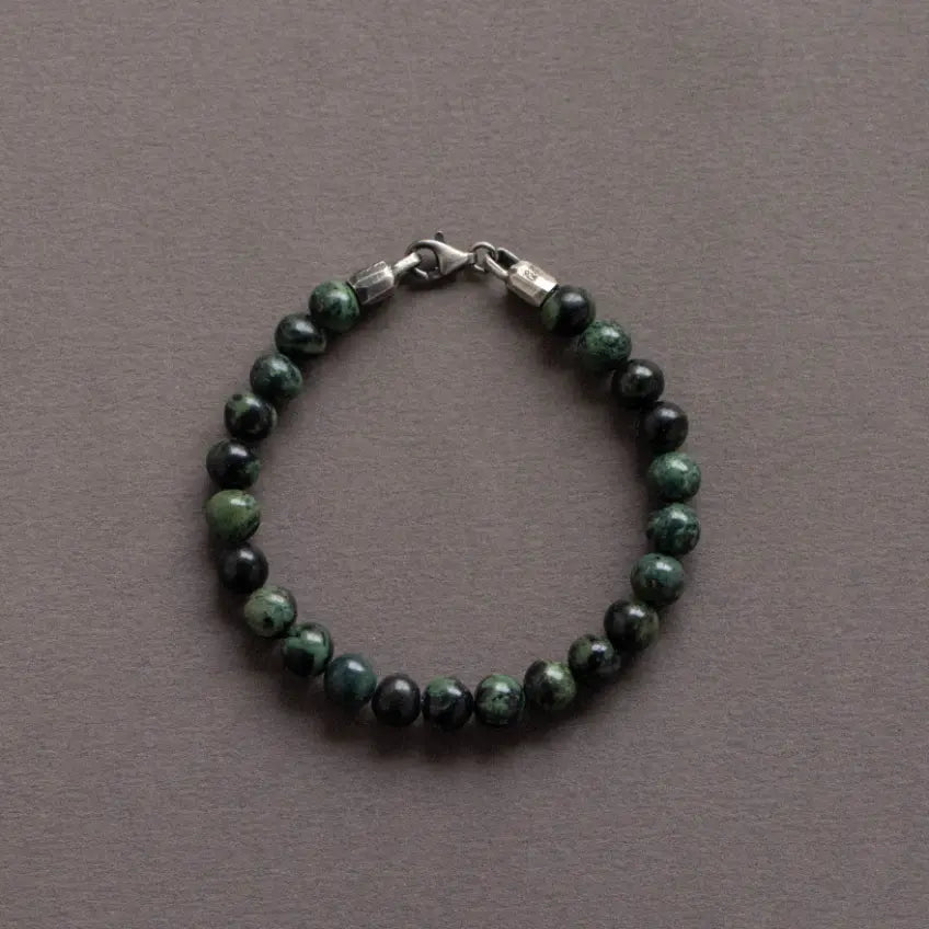 Men's Jasper Bracelet with Sterling Silver on a neutral background