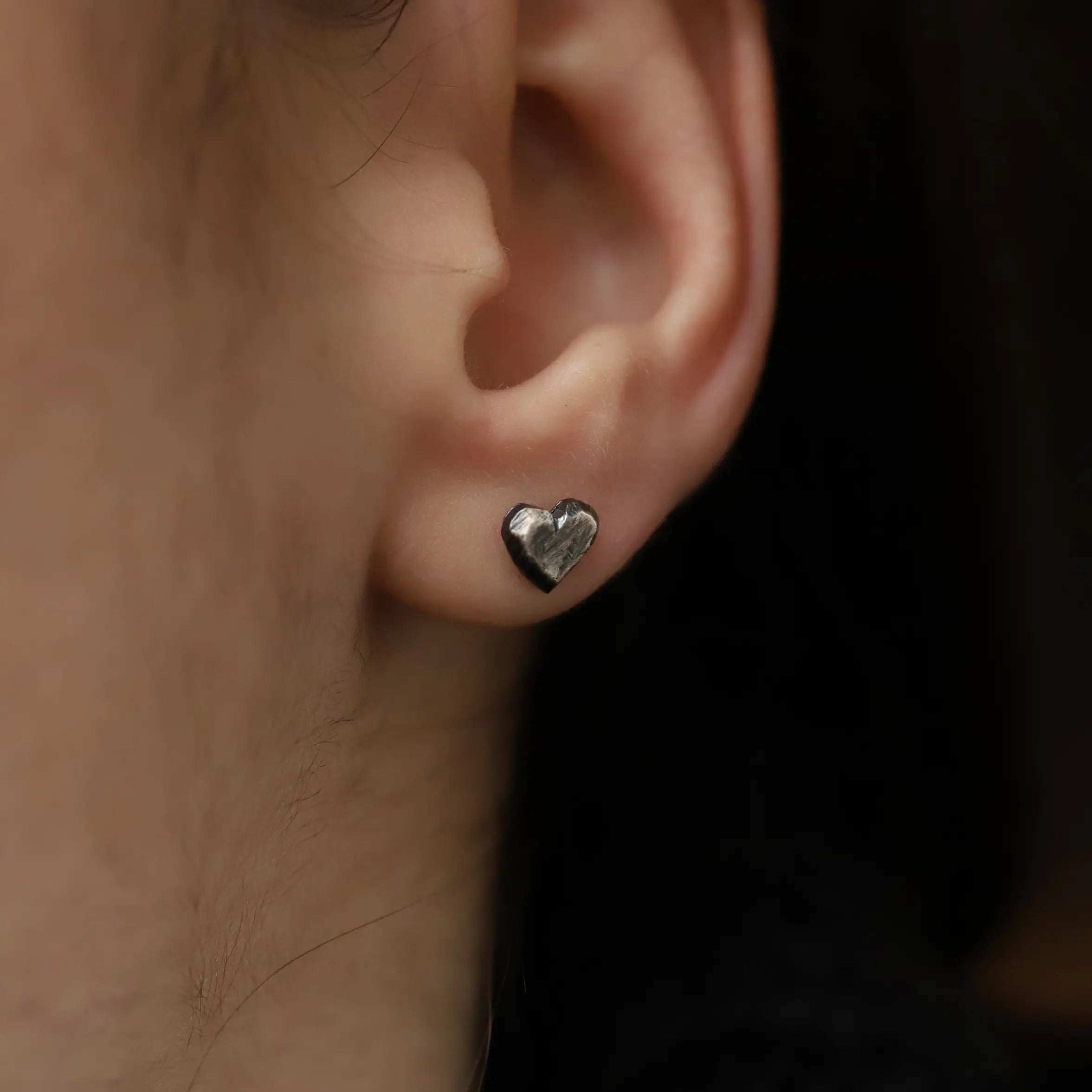 Oxidized Silver Heart Stud Earrings