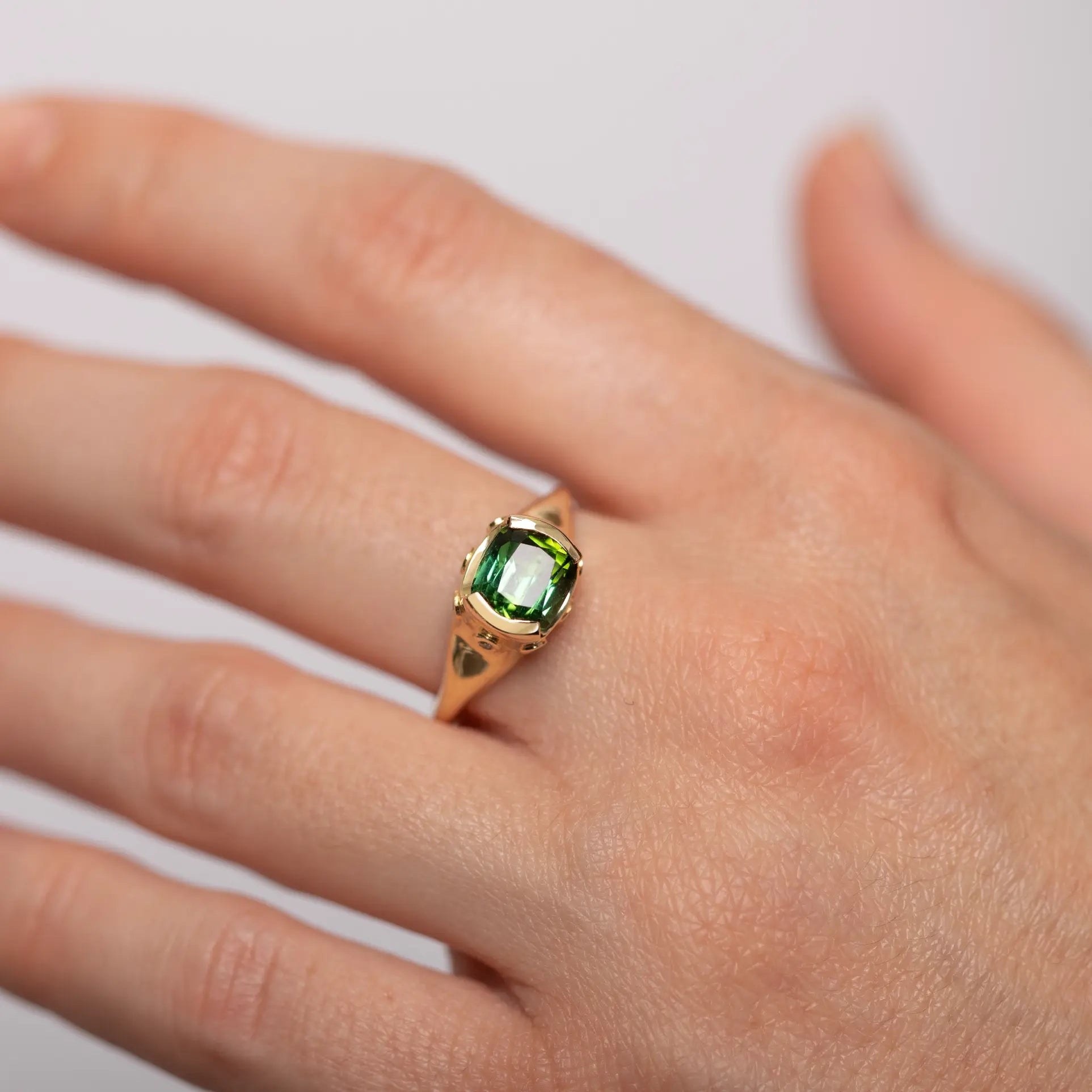 14K Gold Green Tourmaline Diamond Engagement Ring