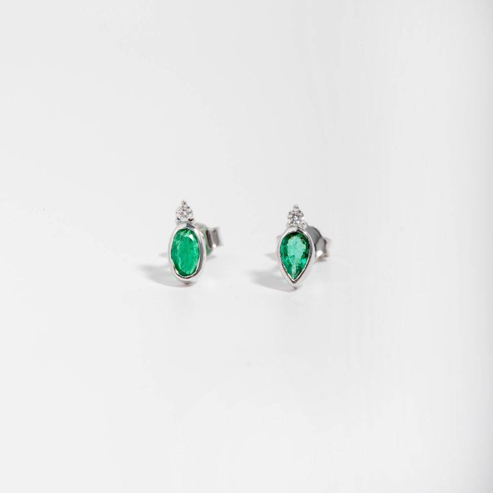Mismatched Emerald Earrings 14K White Gold