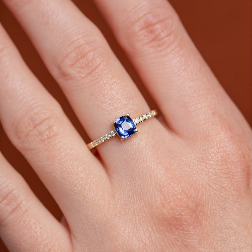Engagement Ring Blue Sapphire Diamond 14K
