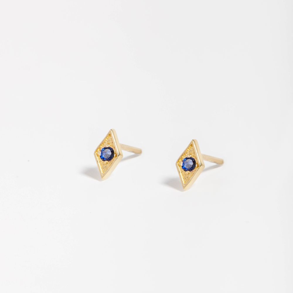 Square Sapphire Earrings 14K Gold