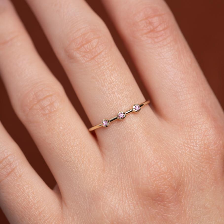 14K Gold Ring 3 Pink Sapphires