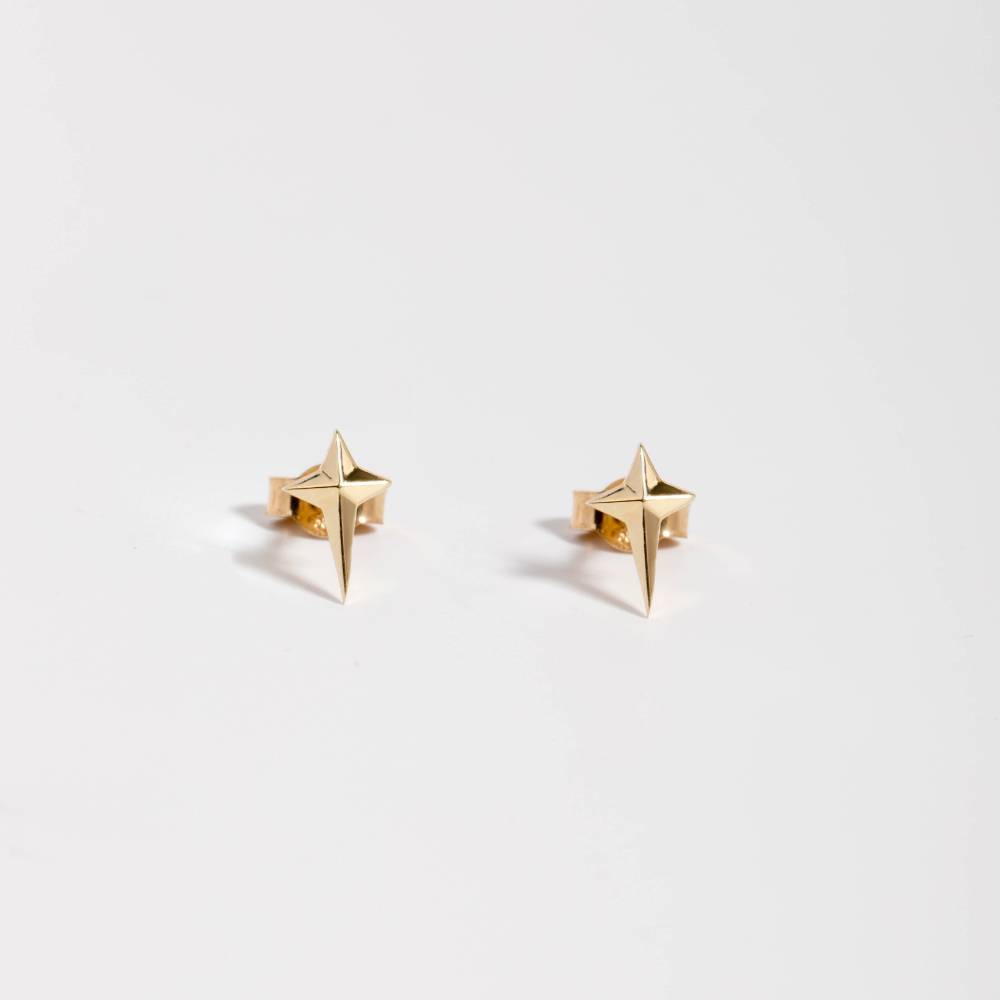 Pyramid Cross Earrings 14K Gold