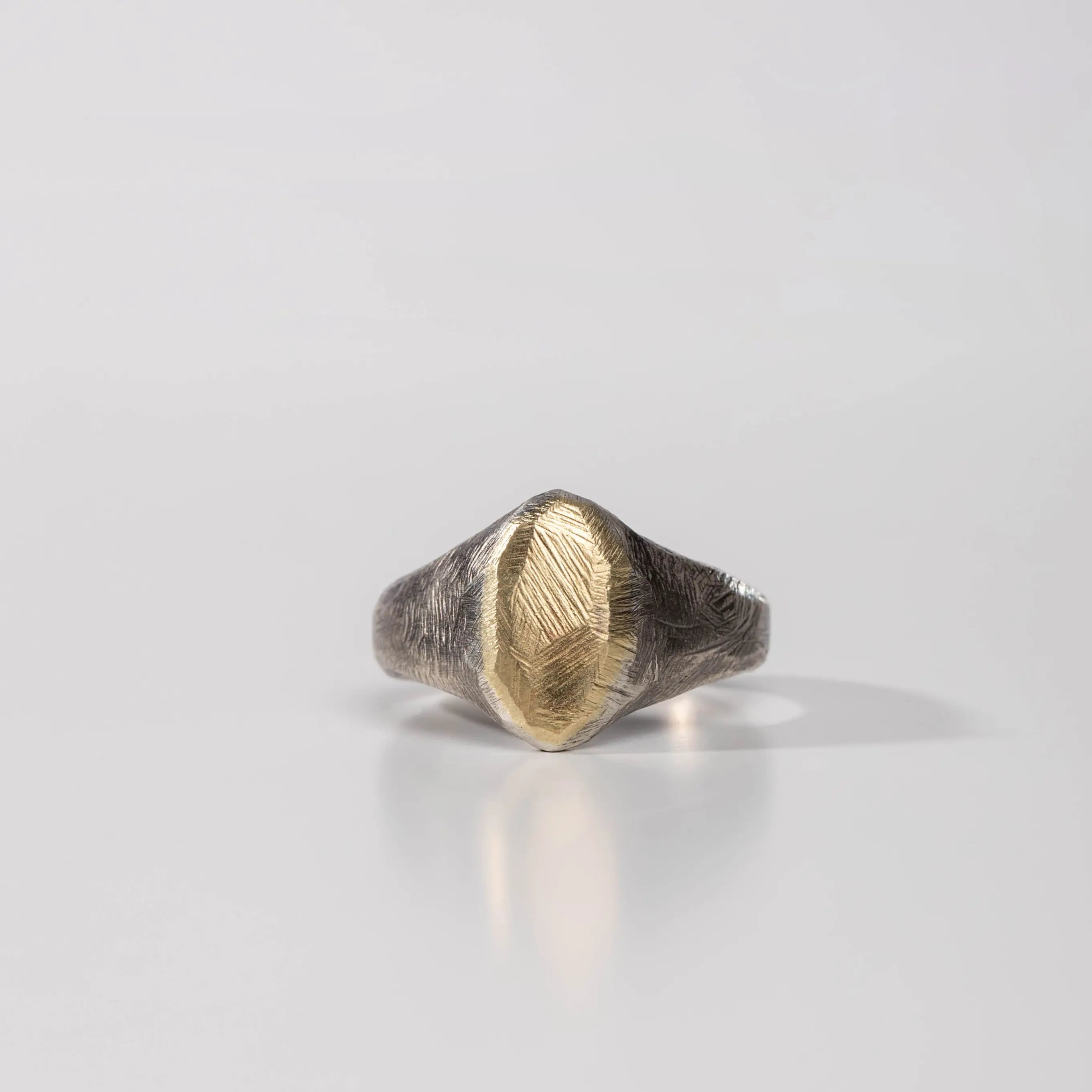 14K Gold Oxidized Silver 925 Oval Ring