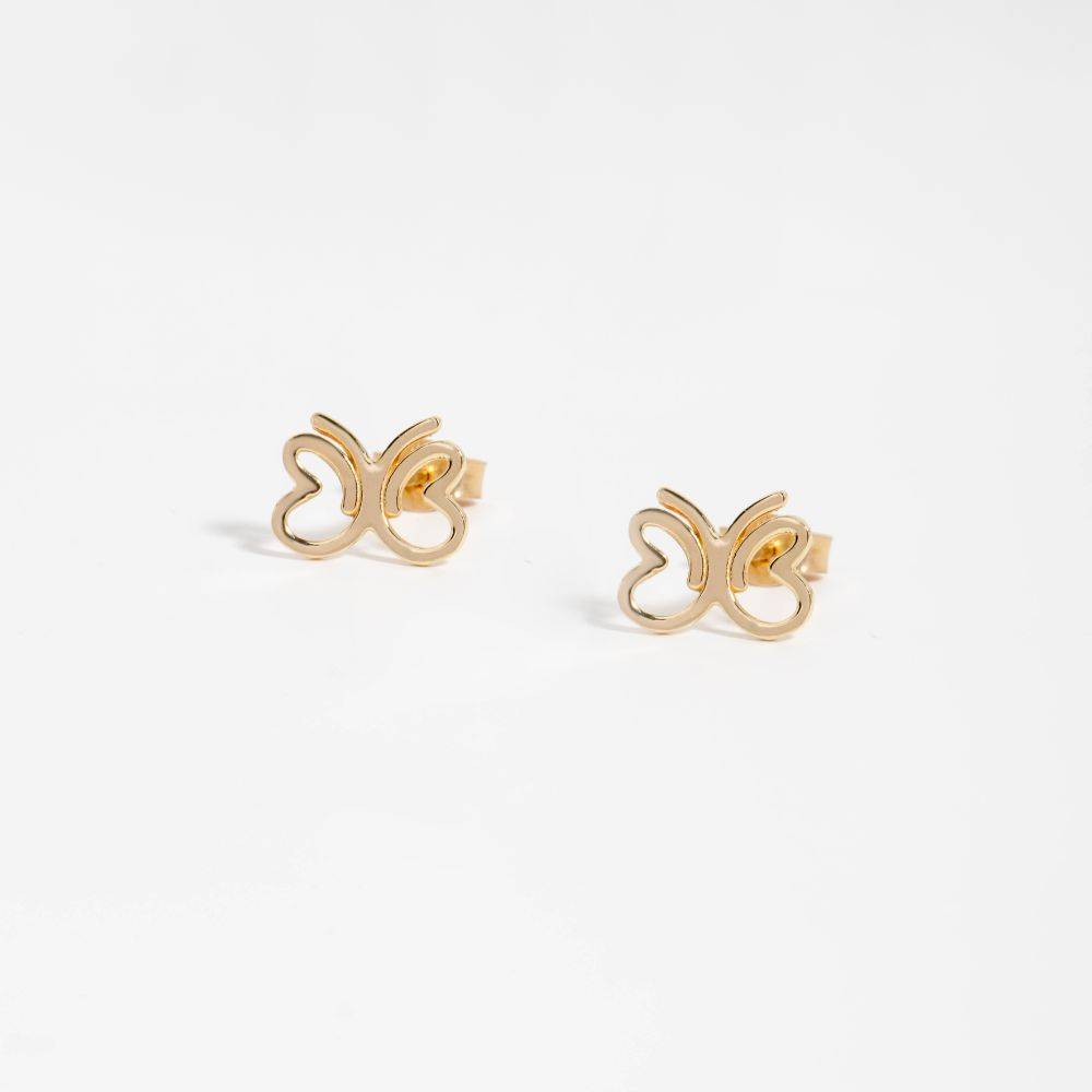 Butterfly Stud Earrings 14K Solid Gold