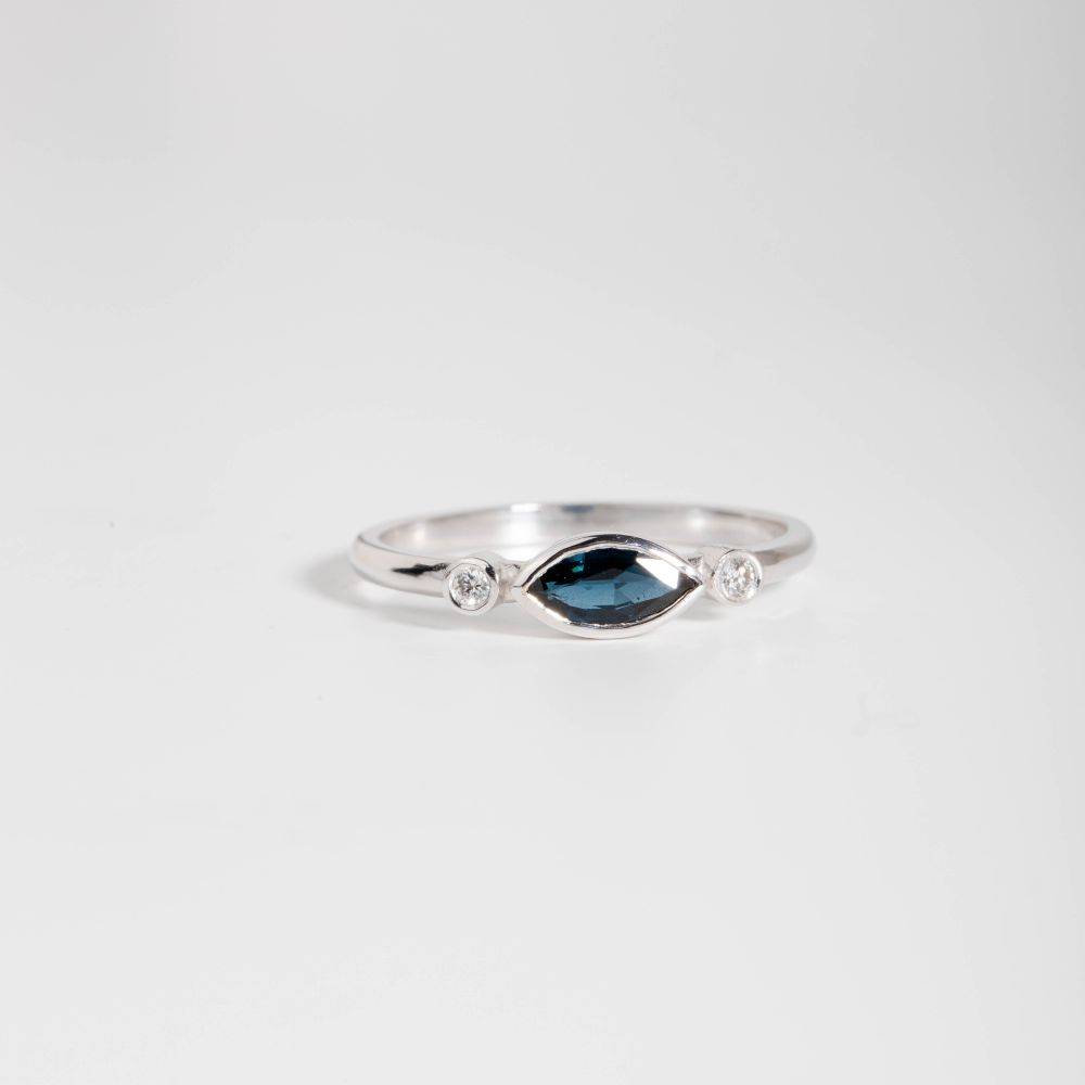 Marquise Blue Sapphire Ring 14K White Gold