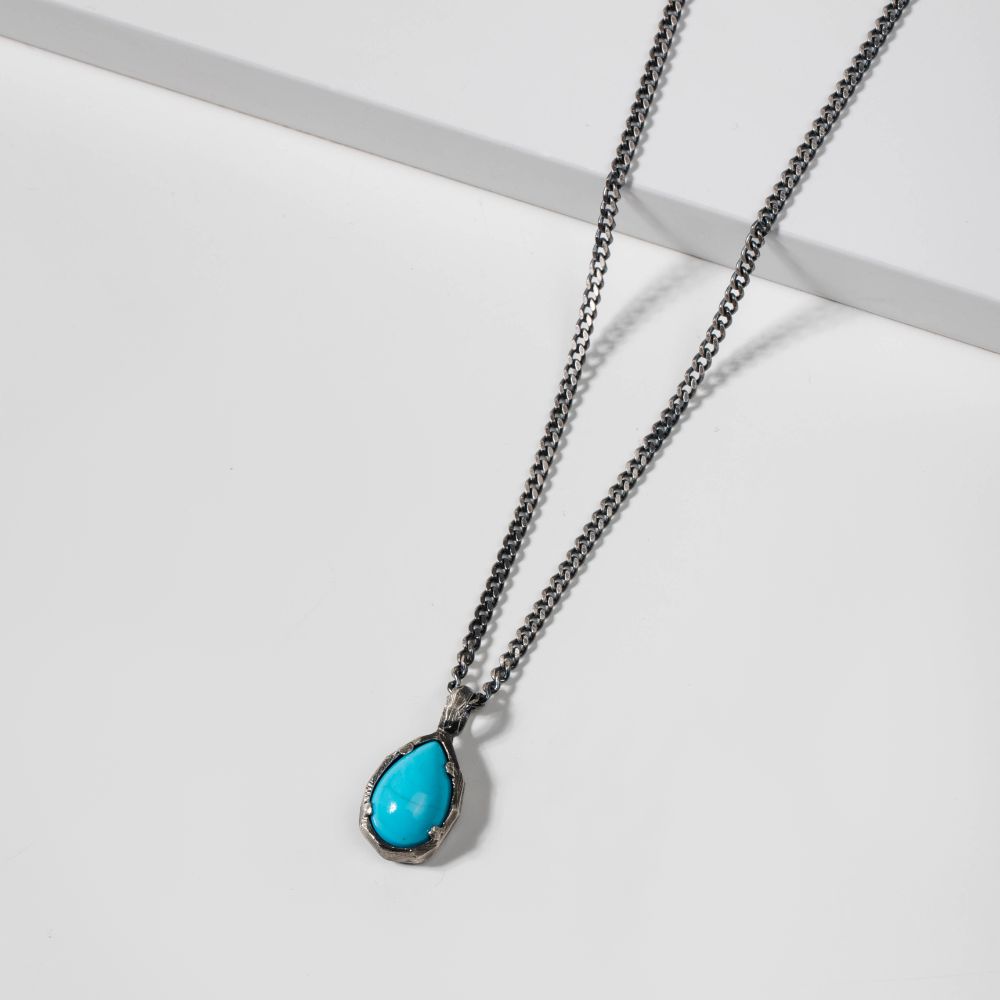 Turquoise Teardrop Necklace Oxidized Silver 925