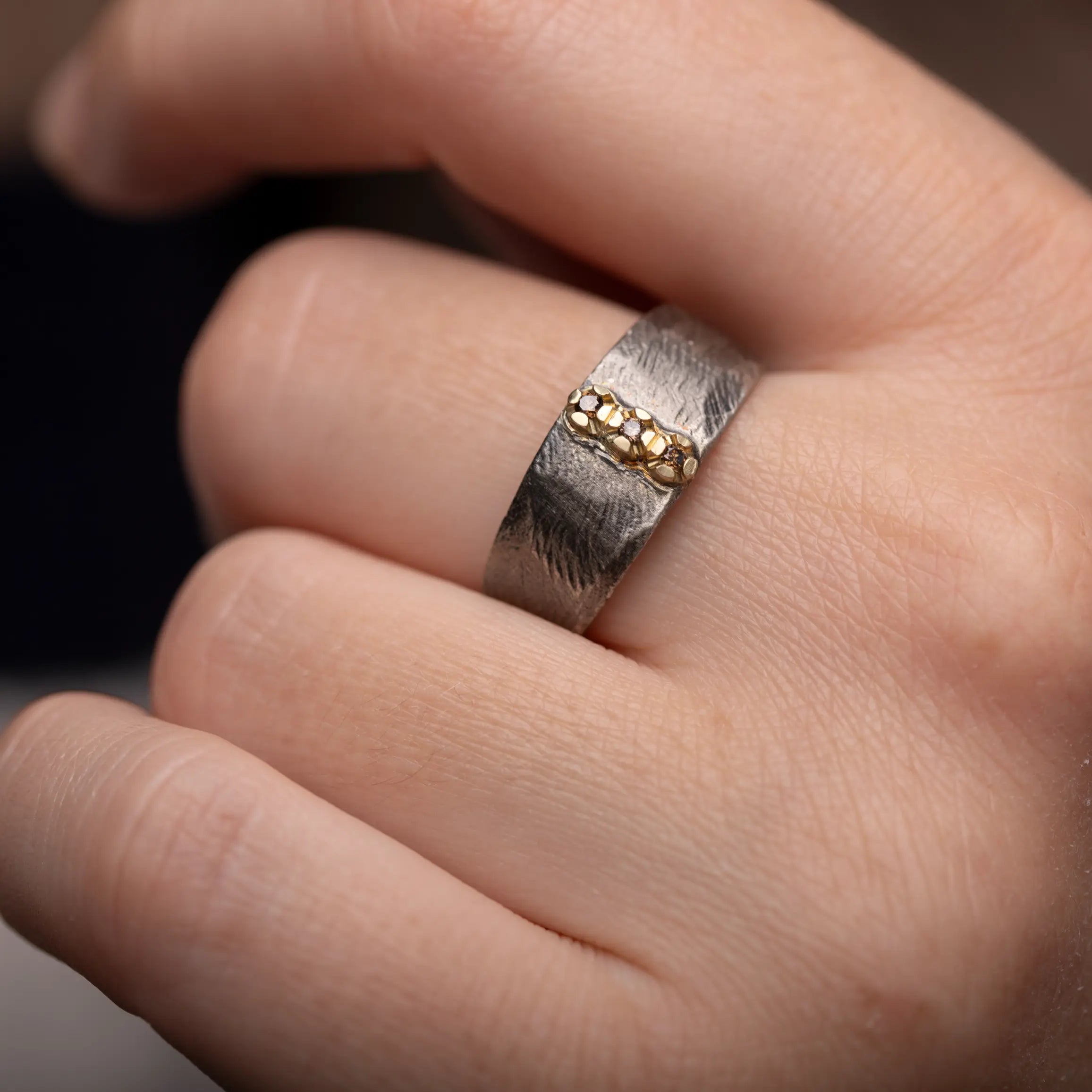 Δαχτυλίδι Ασήμι Χρυσός Κ14 Καφέ Διαμάντια