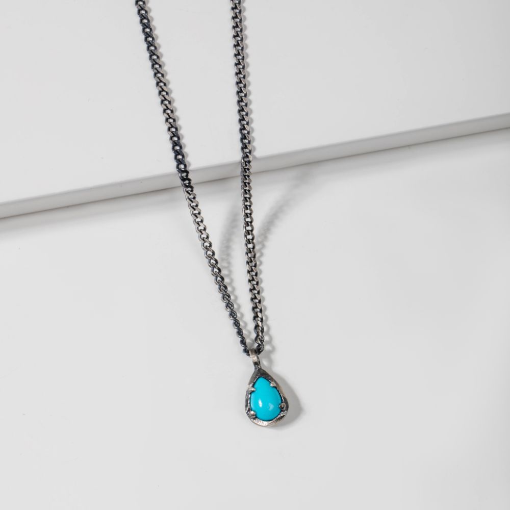 Turquoise Necklace Oxidized Silver 925 Teardrop