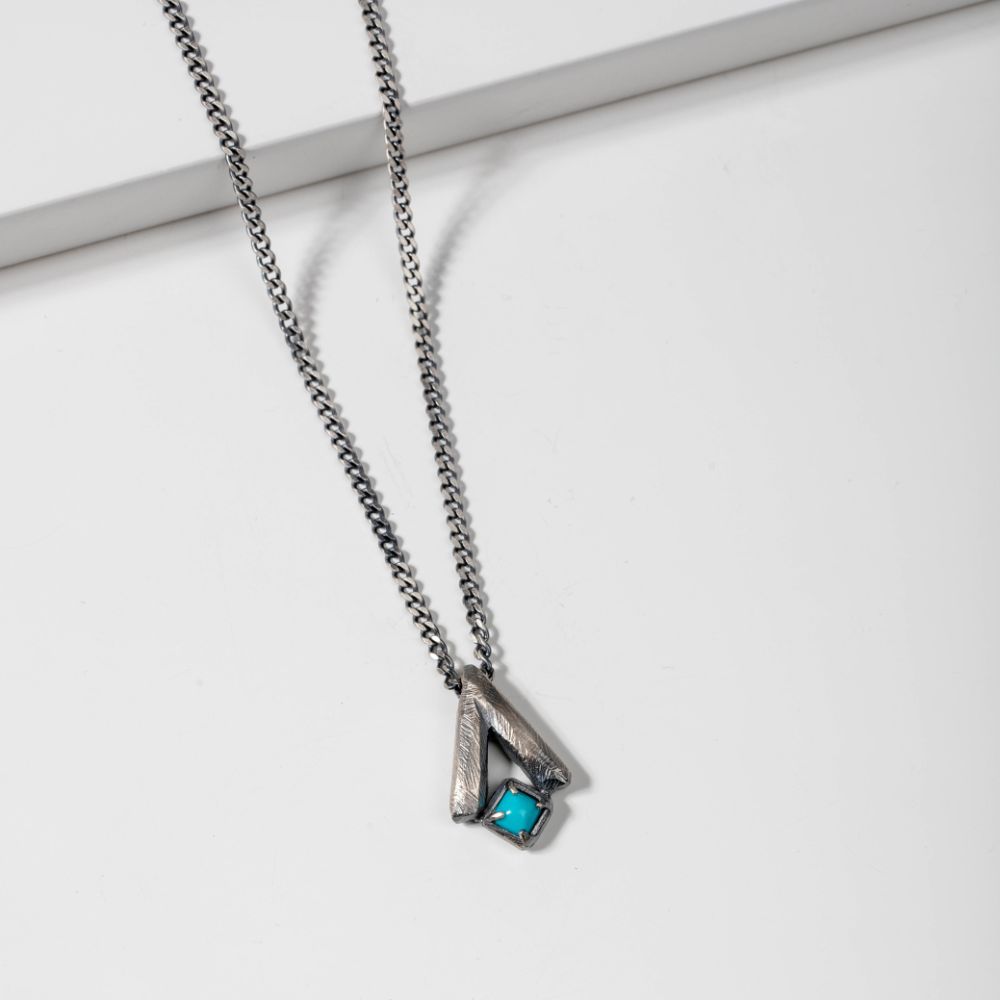 V Turquoise Necklace Oxidized Silver 925