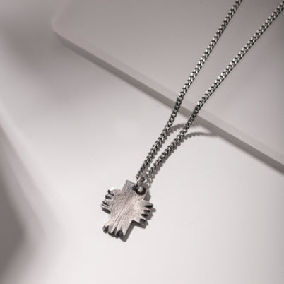 Brutalist Cross Necklace Oxidized Silver 925