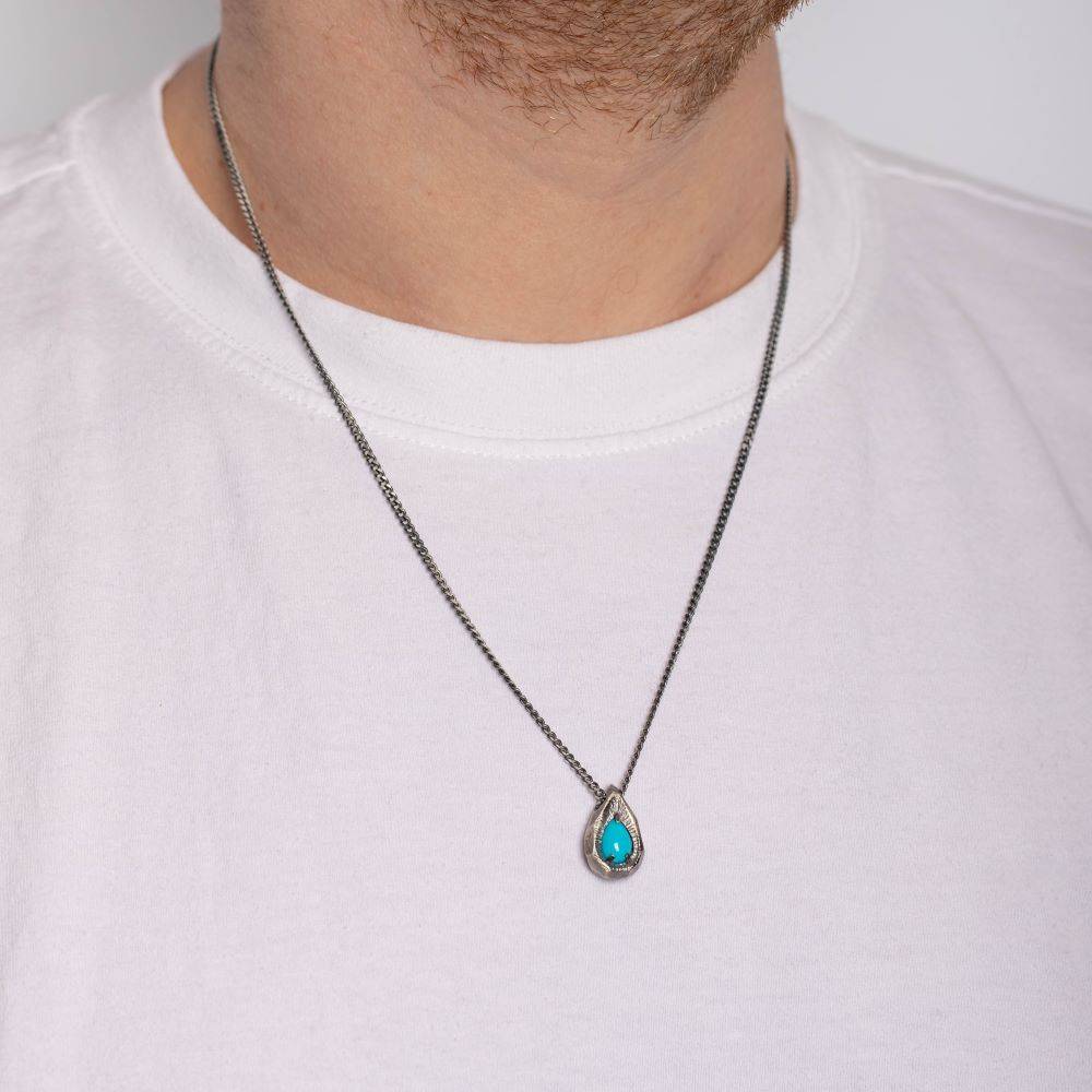 Teardrop Turquoise Necklace Oxidized Silver