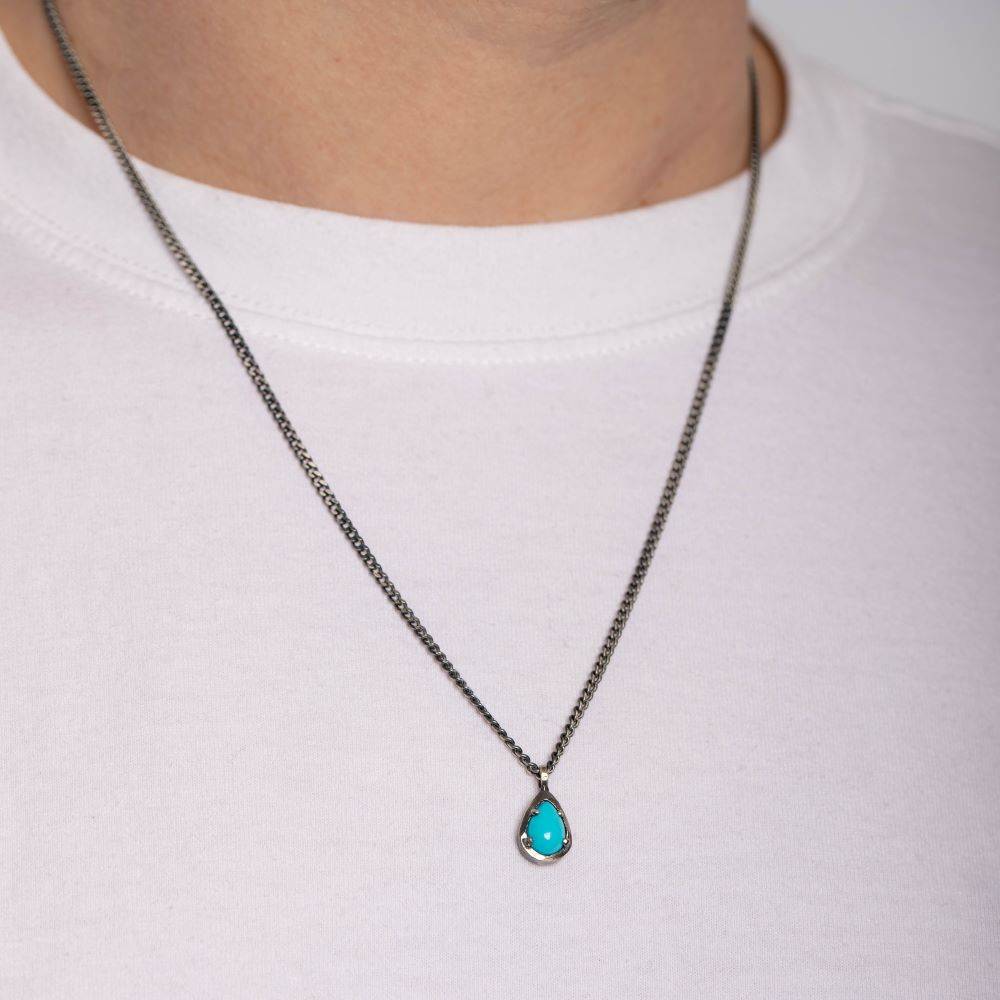 Turquoise  Necklace Oxidized Silver 925 Teardrop