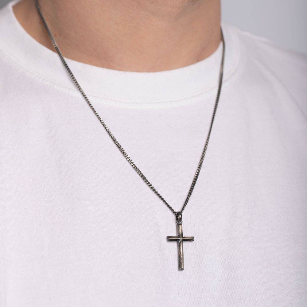 Thin Cross Necklace Oxidized Silver