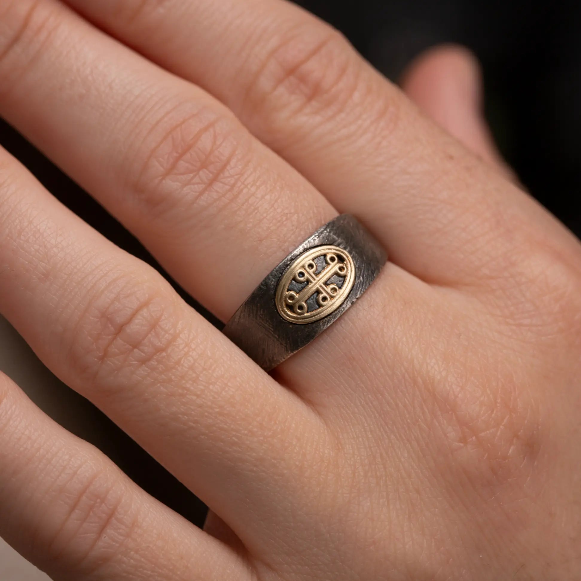 Signet Ring 14K Gold & Silver Oval