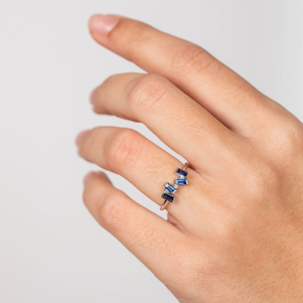 Blue Sapphire Baguette Ring 14K Gold