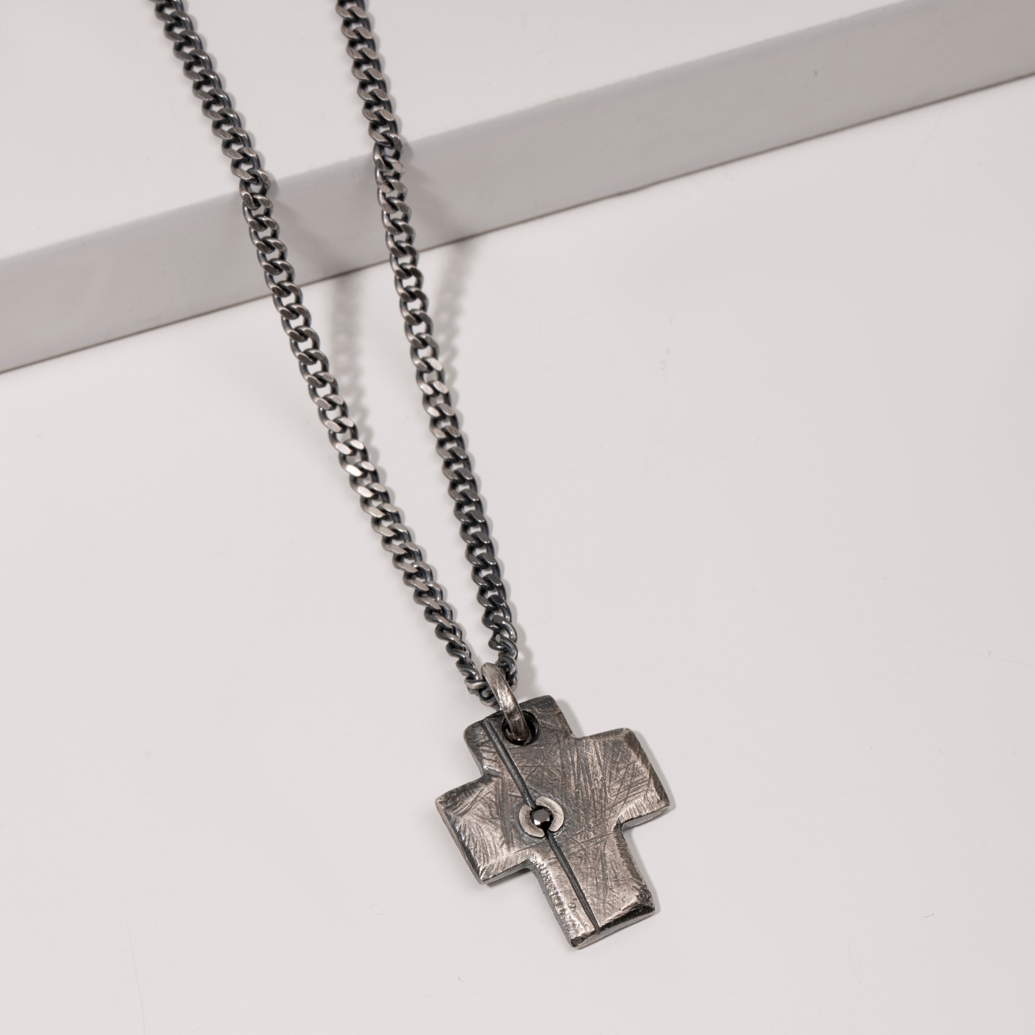 Cross Necklace Black Diamond Oxidized Silver 925