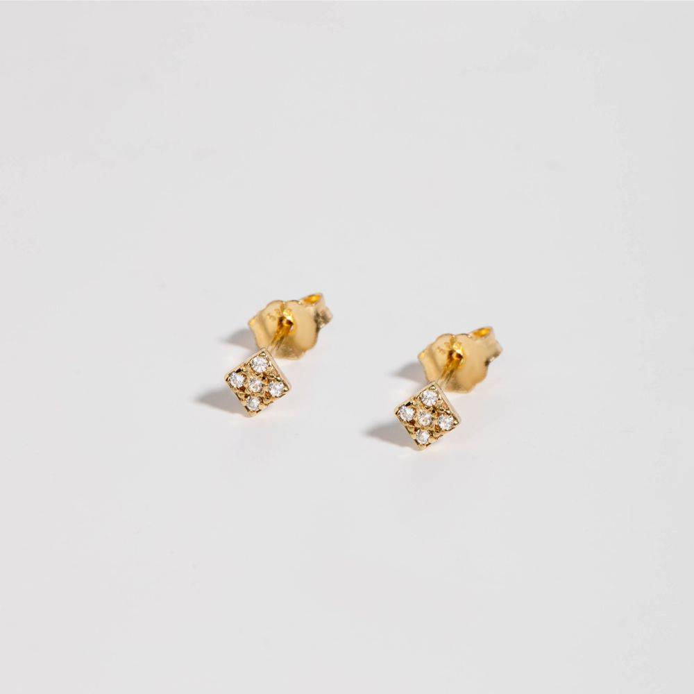 Diamond Square Stud Earrings 14K