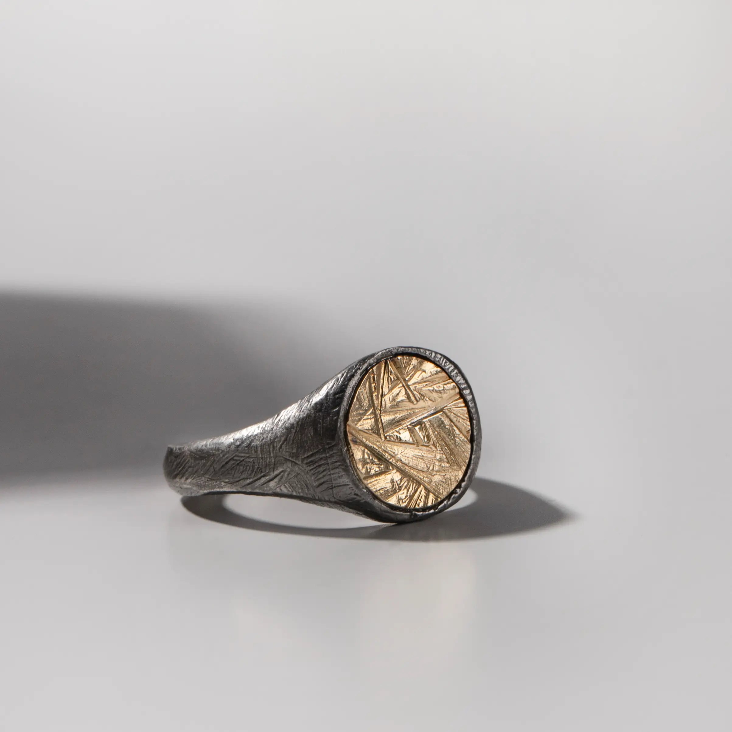 Flat Top Ring 14K Gold Oxidized Silver