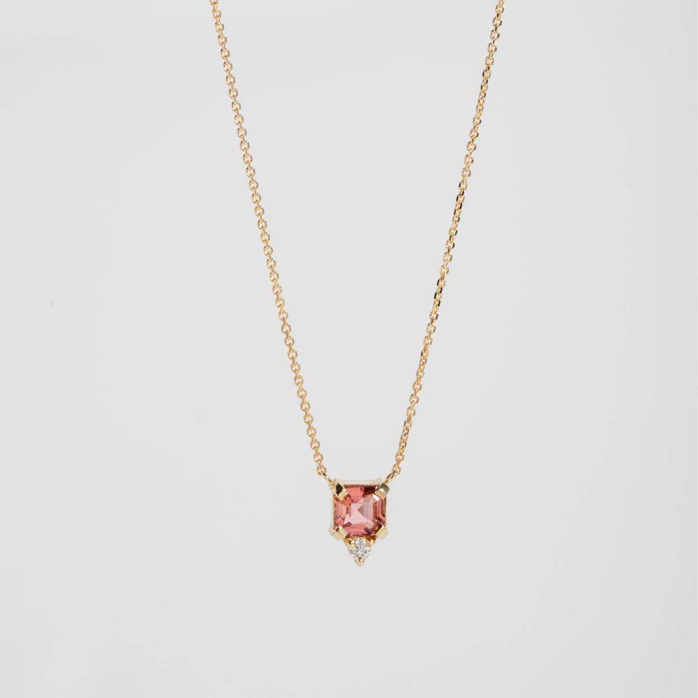 Pink Tourmaline Diamond Necklace 14K Gold