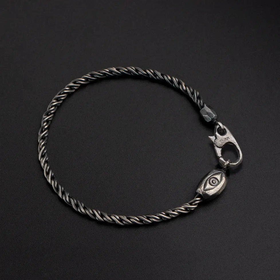 Oxidized Silver Evil Eye Bracelet