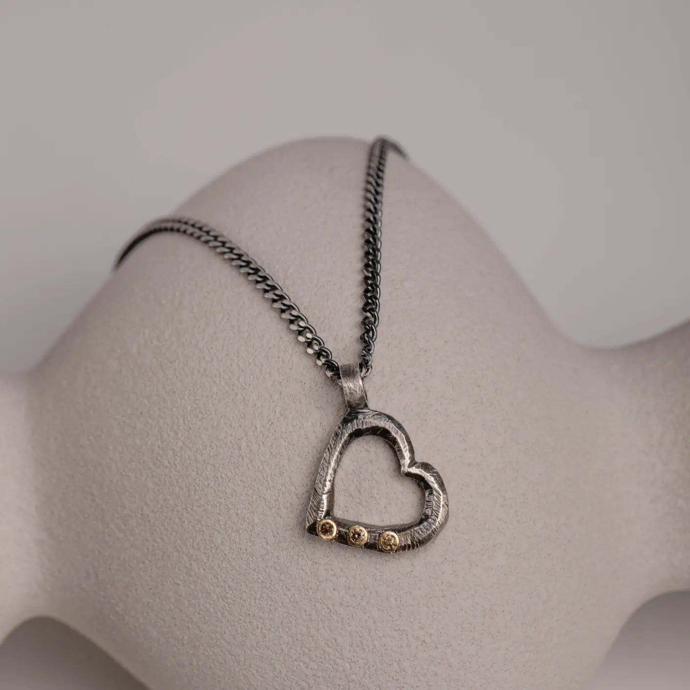 Brown Diamond Heart Necklace Silver and 14K Gold