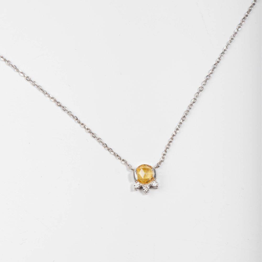 Yellow Sapphire Diamonds Necklace 14K