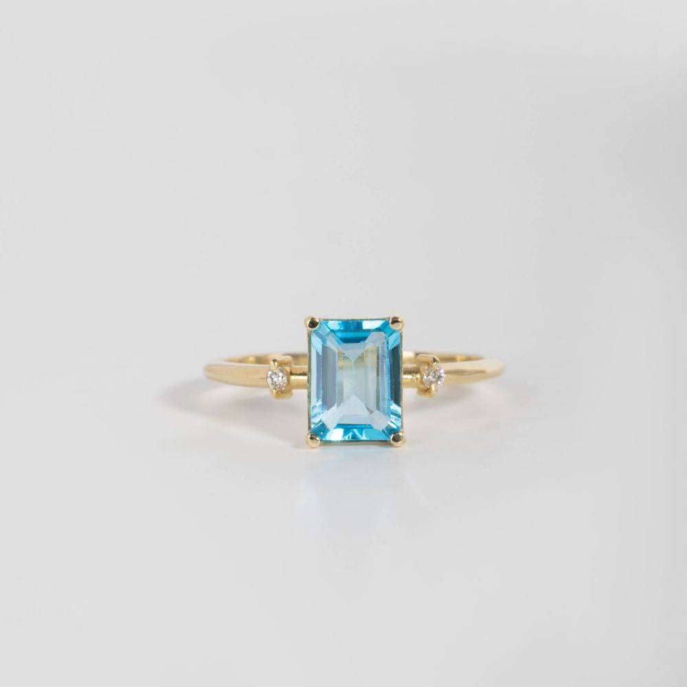 14K Gold Swiss Blue Topaz Diamond Ring