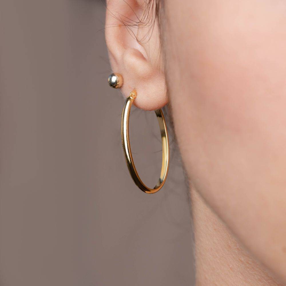 Long Oval Hoop Earrings 14K Gold