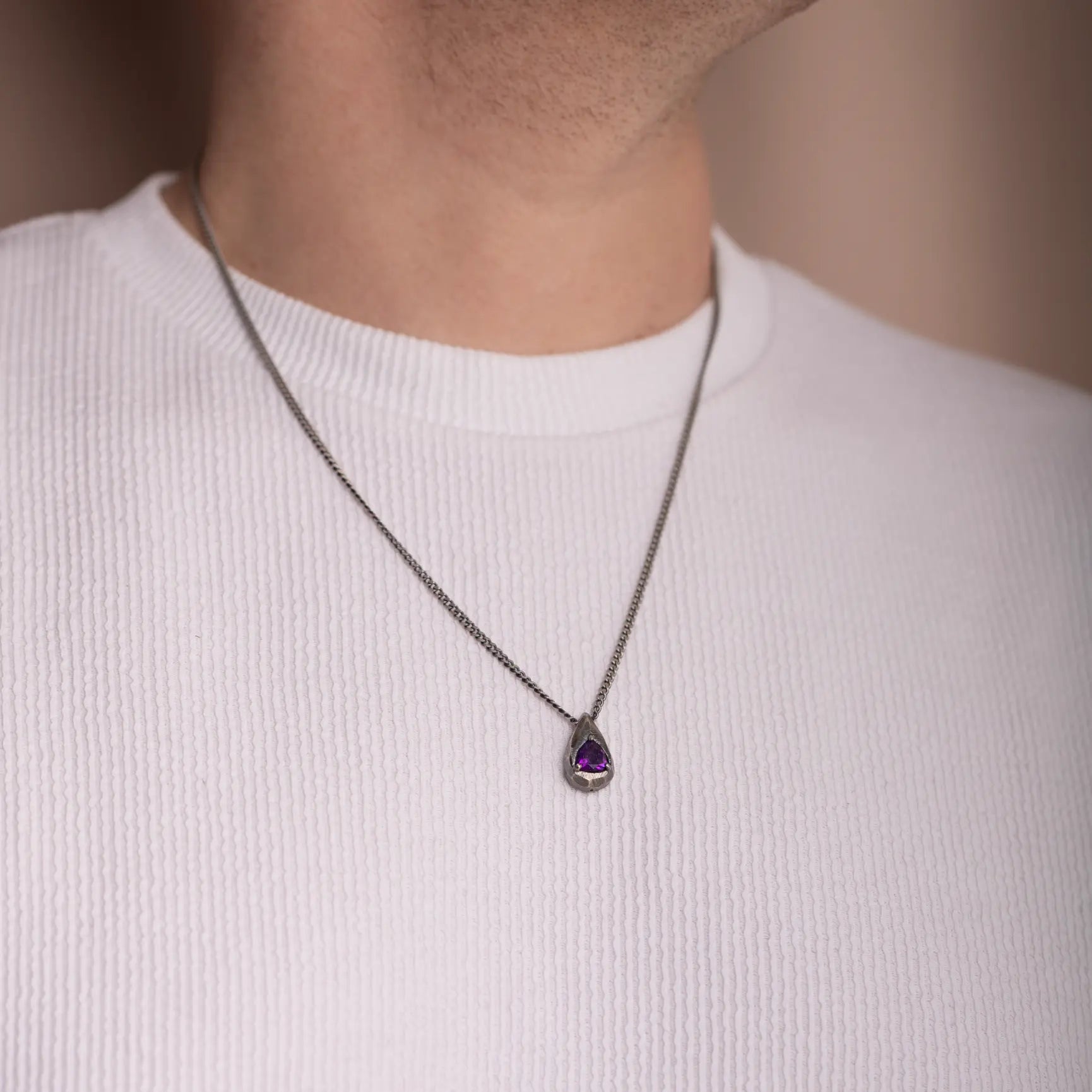 Purple Amethyst Drop Necklace Oxidized Silver