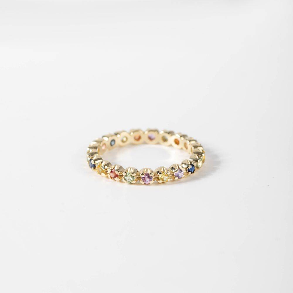 14K Eternity Ring with Colorful Sapphires
