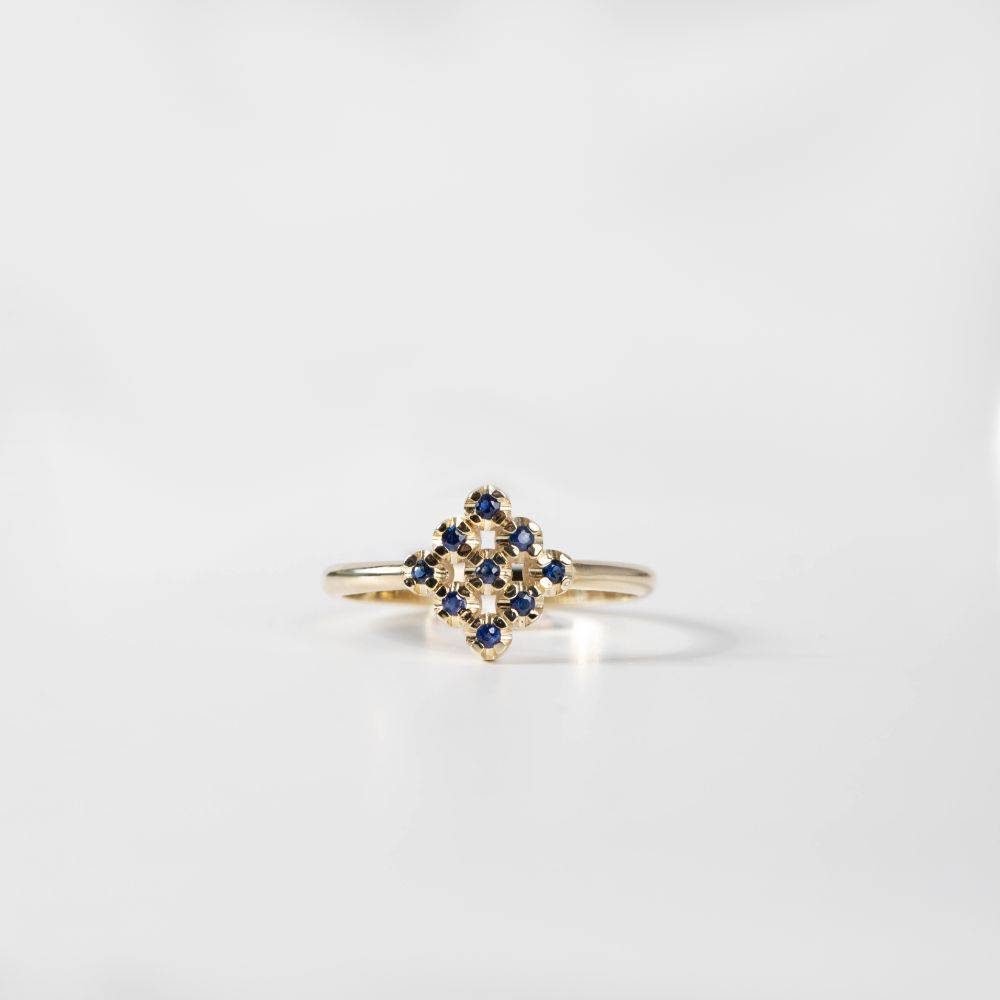 14K Gold Ring Square Blue Sapphires