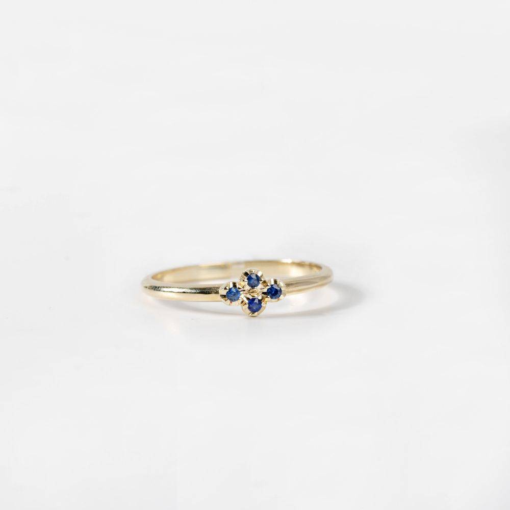 14K Gold Cross Ring Blue Sapphires KYKLOS