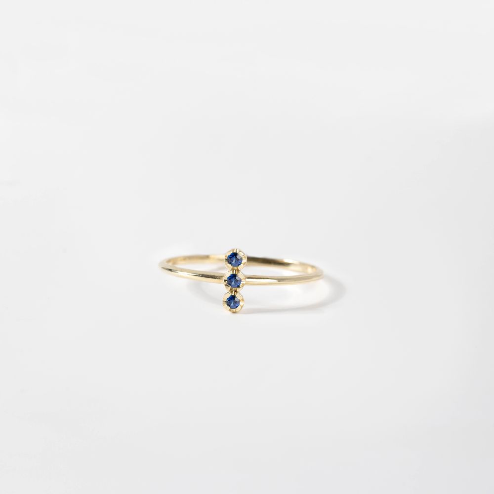 14K Gold Bar Ring 3 Blue Sapphires